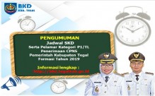 Pengumuman Jadwal dan Lokasi Seleksi Kompetensi Dasar (SKD) Serta Daftar Pelamar Kategori P1/TL Penerimaan CPNS Kab. Tegal Formasi Tahun 2019