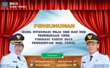 Pengumuman Hasil Integrasi SKD dan SKB Seleksi CPNS Formasi Tahun 2019 Pemkab. Tegal