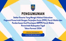 Pengumuman Daftar Peserta Yang Mengisi Alokasi Kebutuhan PPPK Paruh Waktu dan Pemberkasan Usul Penetapan Nomor Induk PPPK Paruh Waktu Pemerintah Kabupaten Tegal T.A 2024